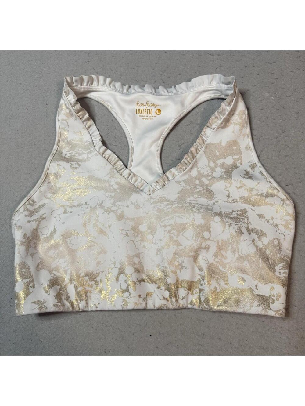 Lilly Pulitzer Luxletic Sports Bra Womens Large White Gold Racerback